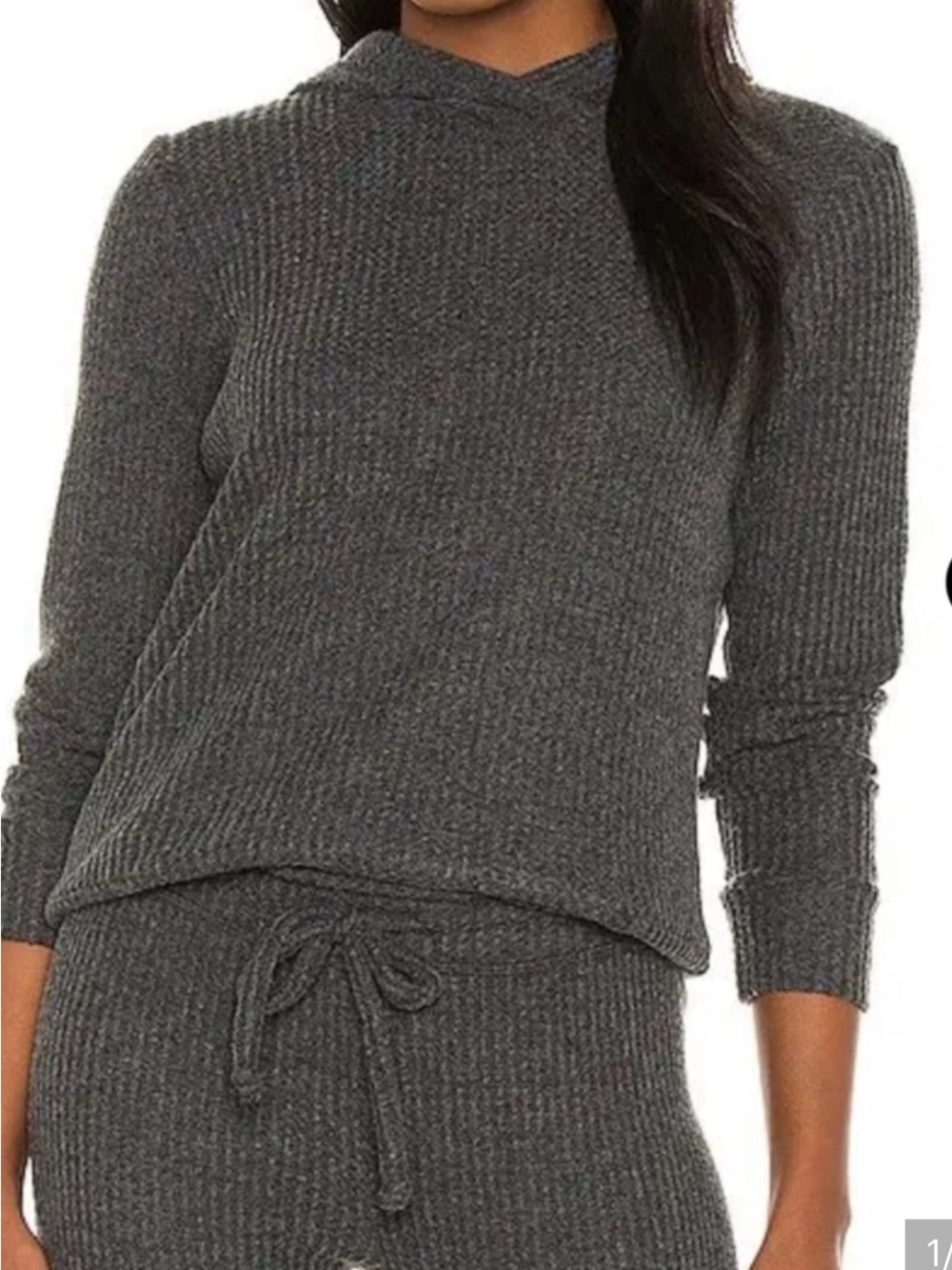 Beyond Yoga Charcoal Ribbed Hoodie Sweater